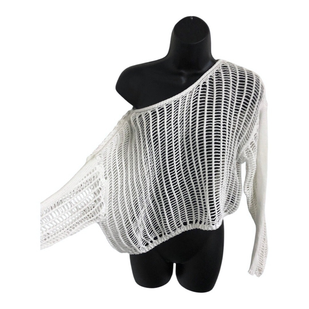 White slouchy mesh crochet style net‎ sweater top size medium new
